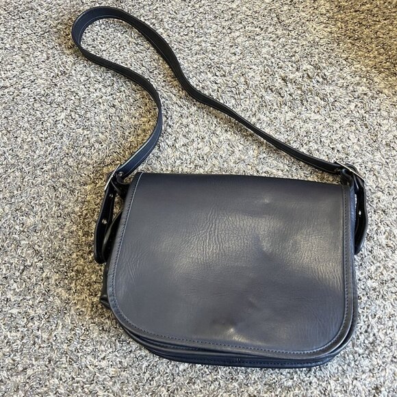Vintage Legacy Lookalike Vegan Leather Crossbody Shoulder Large Bag Navy Blue - Picture 1 of 10